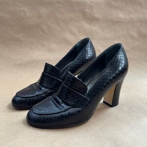 Vintage Walter Steiger Genuine Leather Black Croc Heels 7.5